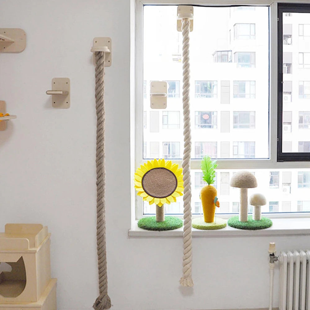 Wall-Mounted Cat Climbing Shelf & Rope Tree – Sisal Scratching Post, Lounging Platform & Interactive Play Gym for Indoor Cats.