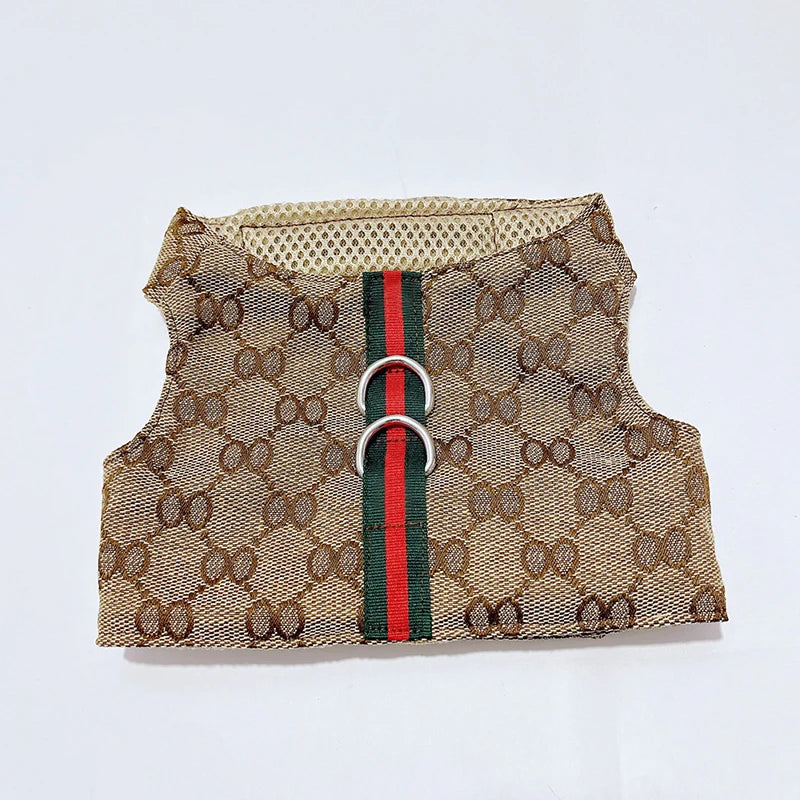 Pet Couple Outfit Set – Luxury Designer Dog Dress for Women & Chest/Back Vest for Men, Includes Puppy Skirt and Matching Traction Leash.