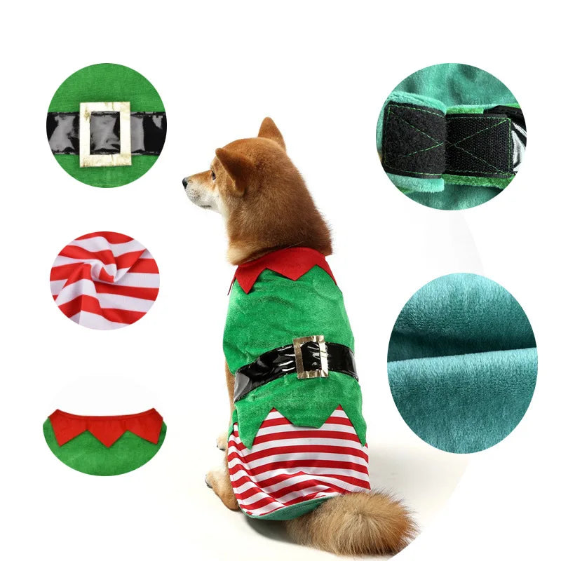 Christmas Elf Costume for Dogs Festive Holiday Party Outfit, Striped Winter Coat for Small and Medium Pets.