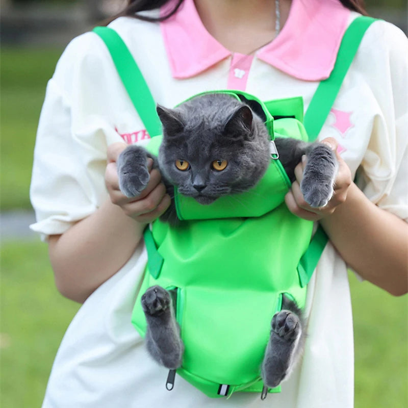 Multifunctional Pet Carrier Backpack – Breathable Double-Shoulder Cat Bag, Anti-Scratch Foldable Portable Design for Safe Travel.