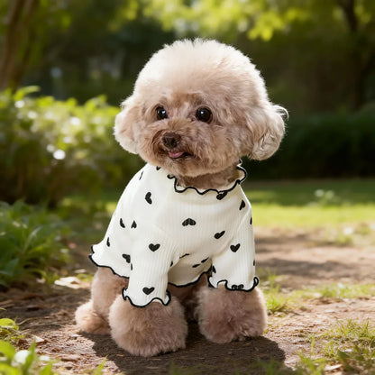 Cute Pet T-Shirt – Stretch Ribbed Heart Pattern Vest for Dogs and Cats, Soft Comfortable Homewear.