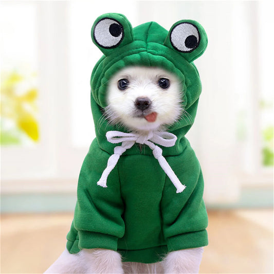 Cute Animal Design Dog Hoodie – Warm Fleece Sweater Coat (Frog Style) for Puppies & Dogs, Outdoor Pet Outerwear Jacket.