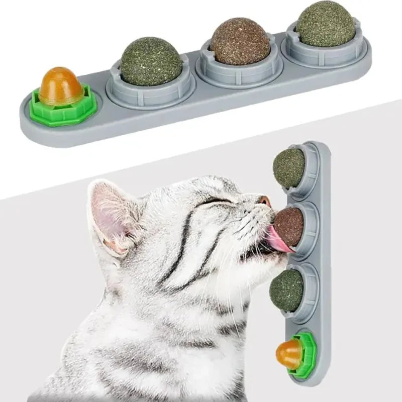 Natural Catnip Wall-Mounted Ball Toy for Cats, Stick-On Cat Grass Treat, Promotes Digestion & Healthy Chewing.