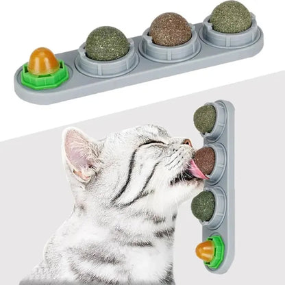 Natural Catnip Wall-Mounted Ball Toy for Cats, Stick-On Cat Grass Treat, Promotes Digestion & Healthy Chewing.