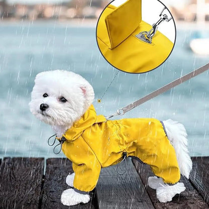 High-Visibility Waterproof Dog Raincoat – Adjustable Lightweight Yellow Jacket for Rain & Snow Protection, Ideal for Outdoor Walks.
