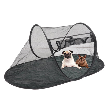 Portable Foldable Pet Enclosure Tent with Breathable Mesh for Outdoor Travel and Camping.
