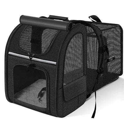 Expandable Cat Carrier Backpack – Breathable Mesh Pet Travel Bag with Shade Cover for Hiking, Camping & Outdoor Adventures.