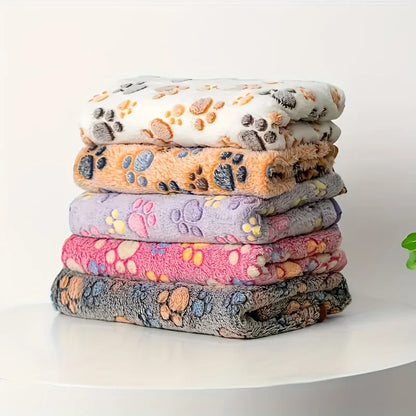 Flannel Pet Blanket – Cute Paw Print Warm & Comfortable Mat for Puppies, Kittens, Cats & Dogs.