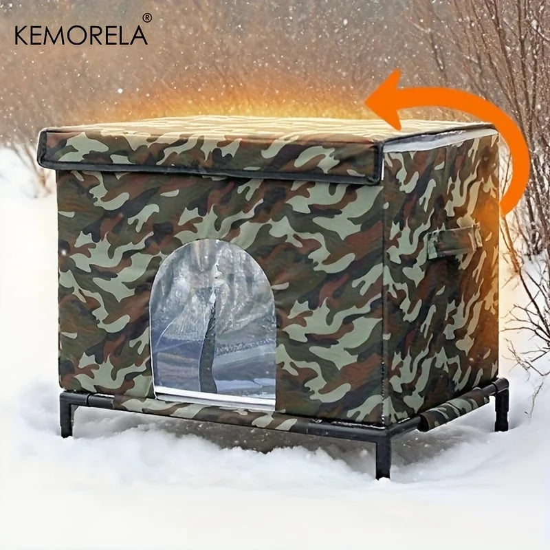 KEMORELA 4-Season Outdoor Pet House with Heavy-Duty Oxford Fabric, Warm Windproof Shelter for Cats and Small Dogs.