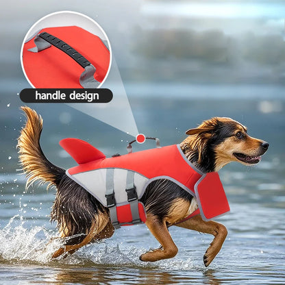 Shark Fin Dog Life Jacket – Adjustable Pet Swimming Safety Vest for Dogs, Buoyancy Aid for Pool, Surfing & Water Activities.