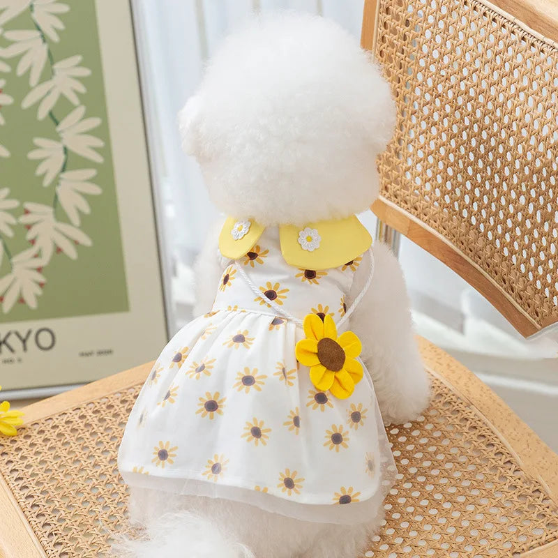 Princess Dog Dress – Cute Mesh Summer Pet Skirt with Bow & Lace for Puppies and Kittens,