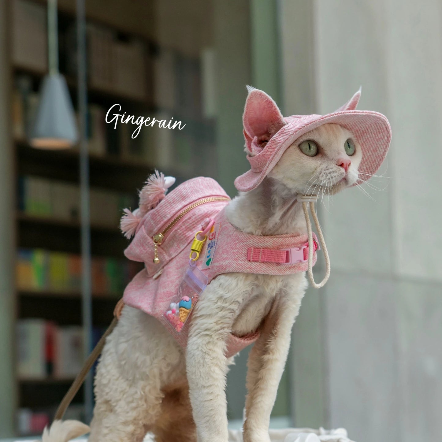 Handmade Luxury Cat Carrier Backpack – Cute Pink Travel Pet Bag with Snack Pouch & Harness Vest for Sphynx, Devon Rex & Other Cats.