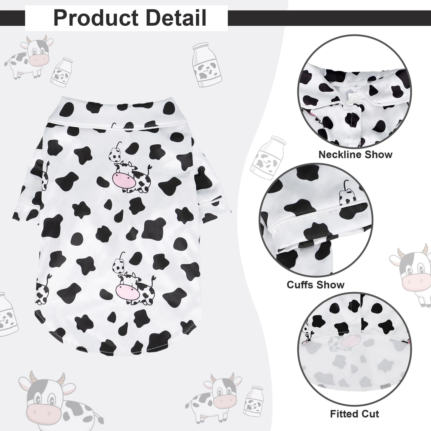 Cute Pet T-Shirt – Soft Lightweight Dog & Cat Homewear with Adorable Leopard, Bee & Cow Print Designs.