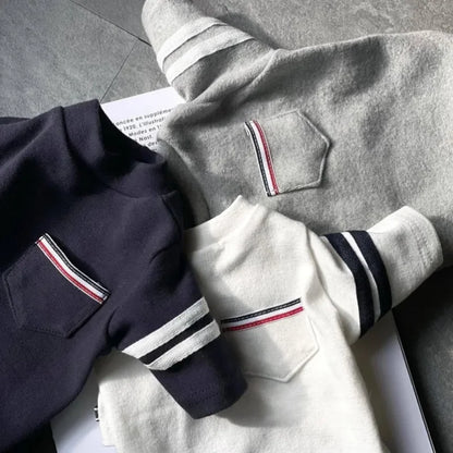 Fashion Pet Sweatshirt – Warm Striped Hoodie with Pocket for Small & Medium Dogs, Soft Winter Vest & Puppy Coat.