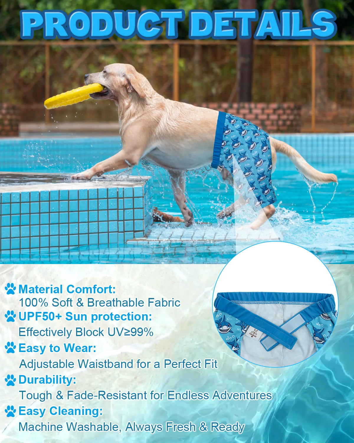 CuteBone Dog Swim Trunks – Quick-Dry UV Protection Swimsuit Shorts with Adjustable Waistband for Small & Medium Dogs, Beach & Pool Wear.