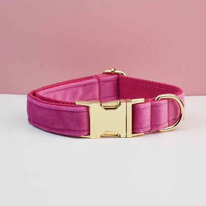 Velvet Dog Collar & Leash Set – Free Custom Engraving for Medium & Large Dogs, Stylish Pet Necklace Collar Accessory.