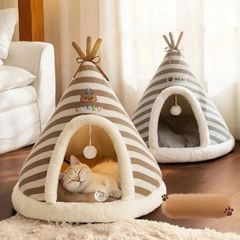 Self-Warming Plush Pet Tent Bed with Removable Washable Cover for Cats and Small Dogs.
