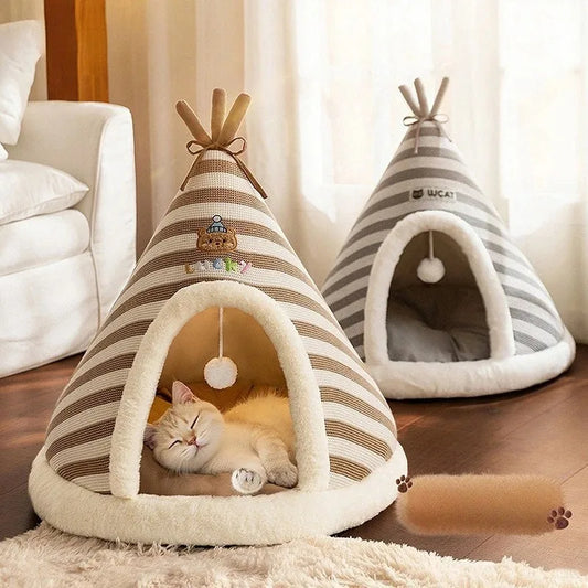 Self-Warming Plush Pet Tent Bed with Removable Washable Cover for Cats and Small Dogs.