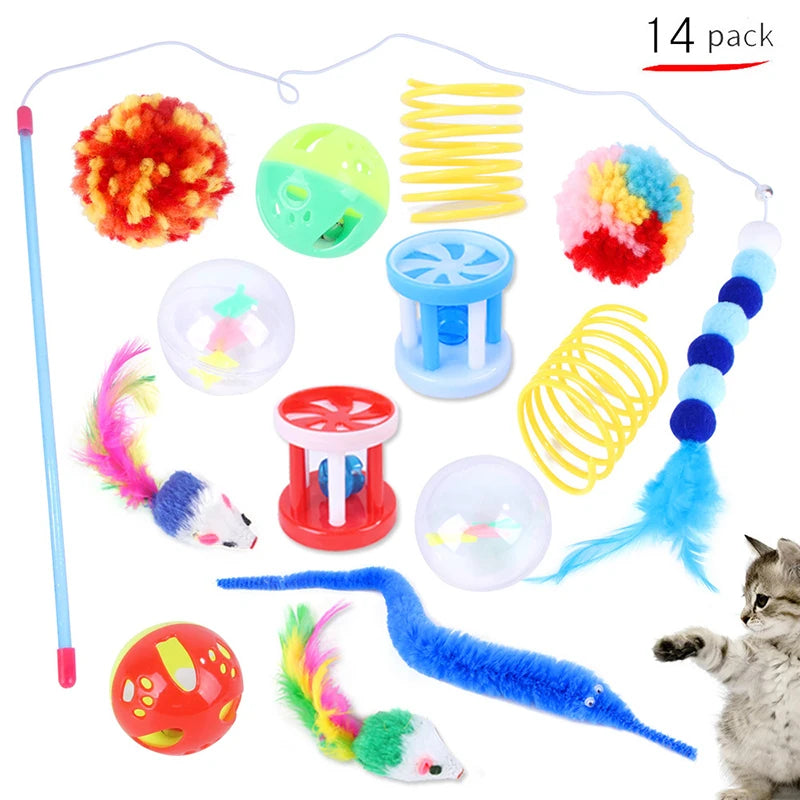 12PCS/20PCS Cat Toy Set – Interactive Kitten Toy Variety Pack with Teaser Wand, Sisal Mice, Bell Balls & Fun Cat Accessories.
