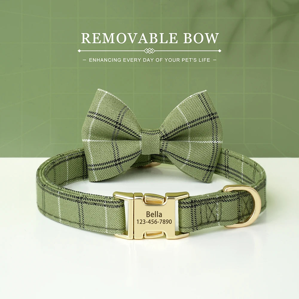 Personalized Pet ID Collar – Cute Bowtie Collar with Free Engraving for Small & Medium Dogs & Cats, Adjustable Buckle Design.