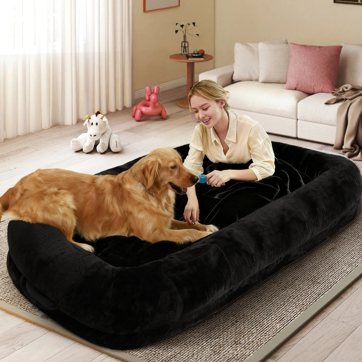 Human-Size Dog Bed for Adults – Large Orthopedic Lounger with Removable Cover.
