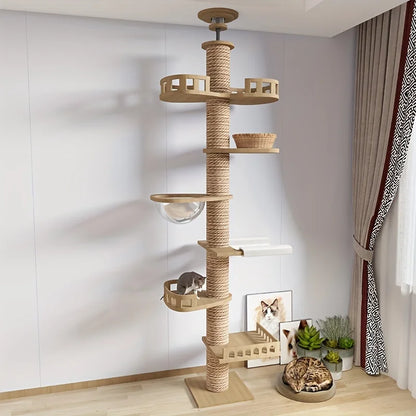 ROMIROMI Premium 7-Tier Cat Tree Tower – Adjustable Floor-to-Ceiling Cat Condo with Natural Sisal Scratching Posts for Multiple Cats.