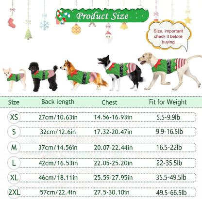 Christmas Elf Costume for Dogs Festive Holiday Party Outfit, Striped Winter Coat for Small and Medium Pets.