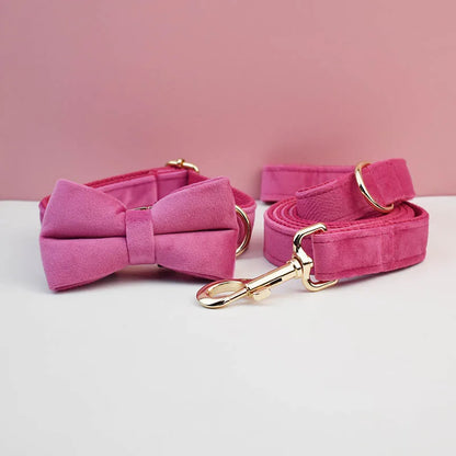 Velvet Dog Collar & Leash Set – Free Custom Engraving for Medium & Large Dogs, Stylish Pet Necklace Collar Accessory.