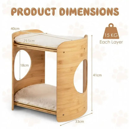 2-Tier Cute Cat Furniture for Indoor Cats – Small Beige Cat Tower with Natural Bamboo Frame & Cozy Perches.