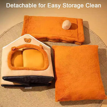 Cozy Pet Cave Bed with Soft Cushion, Warm Indoor Tent House for Cats, Puppies, and Small Dogs.