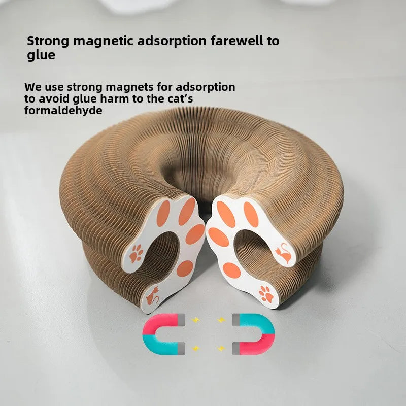Magic Cat Scratching Board Toy – Round Corrugated Cat Scratcher with Ball Track for Claw Grinding, Play & Kitten Exercise.