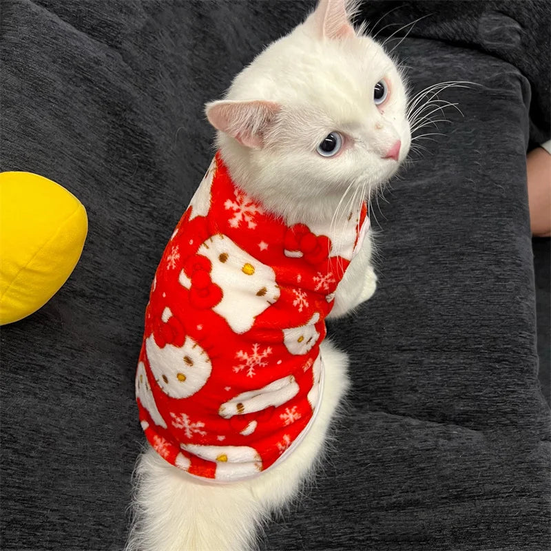 Winter Warm Hello Kitty Pet Sweater – Kawaii Pullover Costume for Cats & Small Pets, Cozy Cold Weather Clothing.