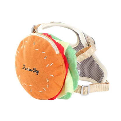 Hamburger Dog Harness & Leash Set – Durable Polyester Walking Harness for Small & Medium Dogs and Cats, Cute Anti-Lost Outdoor Pet Accessory.
