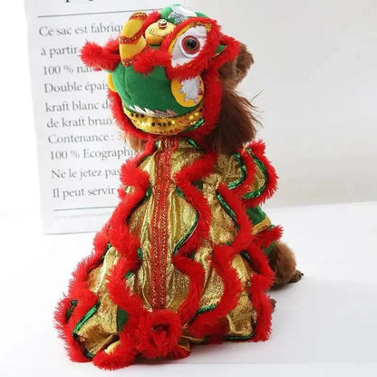 New Year Pet Costume – Chinese Dragon & Lion Dance Cosplay Outfit for Dogs & Cats, Festive Red Lucky Party Clothing for Pets.