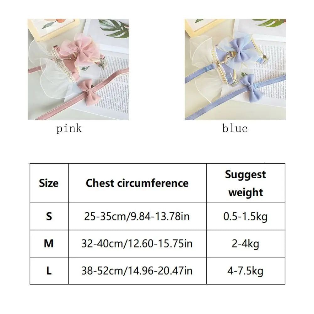 Princess Style Cat Harness & Leash – Breathable Adjustable Nylon Vest with Bowknot, Cute Pet Chest Strap for Walks & Photoshoots.