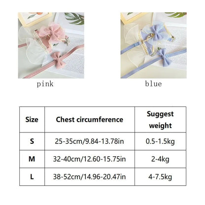 Princess Style Cat Harness & Leash – Breathable Adjustable Nylon Vest with Bowknot, Cute Pet Chest Strap for Walks & Photoshoots.