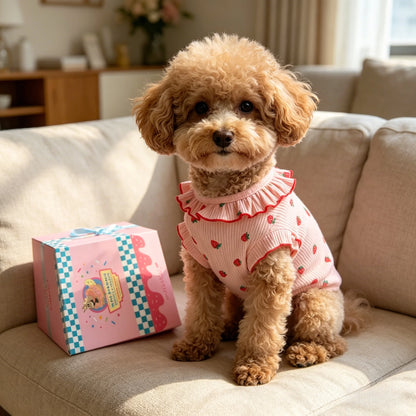 Strawberry Pet Dress – 1PC Summer Breathable Outfit for Small Dogs, Cute Ruffled Collar Clothing for Pets.