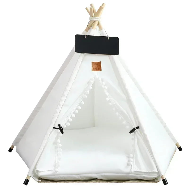 Portable Pet Teepee Tent Bed with Washable Cushion for Cats, Puppies, and Small Dogs.