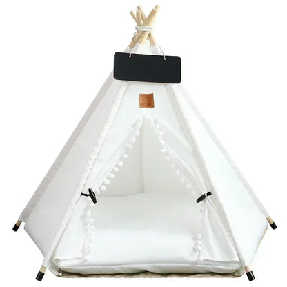 Portable Pet Teepee Tent Bed with Washable Cushion for Cats, Puppies, and Small Dogs.