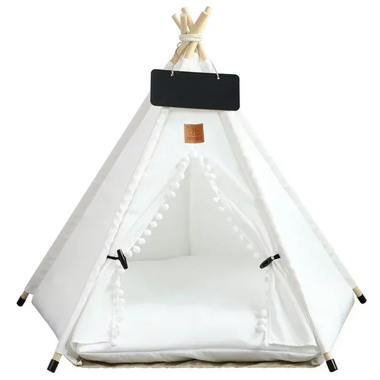 Portable Pet Teepee Tent Bed with Washable Cushion for Cats, Puppies, and Small Dogs.