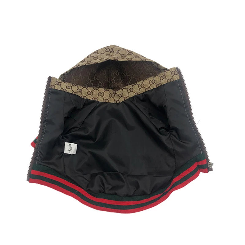Autumn & Winter Patterned Pet Jacket – Fashionable Designer Windbreaker Coat for Dogs, Puppies & Kittens.