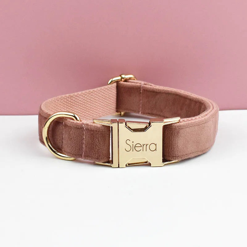 Velvet Dog Collar & Leash Set – Free Custom Engraving for Medium & Large Dogs, Stylish Pet Necklace Collar Accessory.