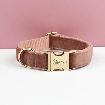 Velvet Dog Collar & Leash Set – Free Custom Engraving for Medium & Large Dogs, Stylish Pet Necklace Collar Accessory.