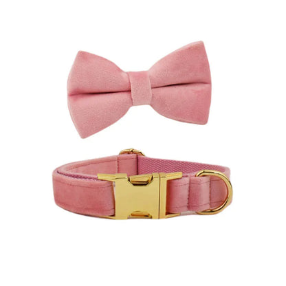 Velvet Dog Collar & Leash Set – Free Custom Engraving for Medium & Large Dogs, Stylish Pet Necklace Collar Accessory.
