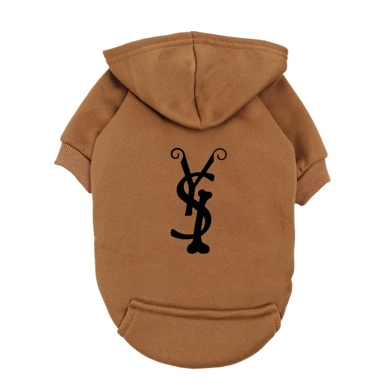 Trendy Puppy Hoodie – Blue Fleece Dog Sweatshirt with Fashion Logo, Warm Winter Outfit for Small & Medium Dogs.