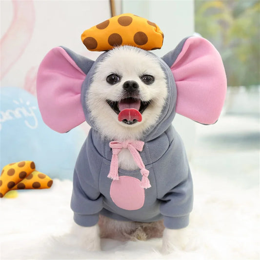 Mouse Dog Hoodie Costume – Thick Warm Winter Cosplay Sweatshirt for Small & Medium Dogs.