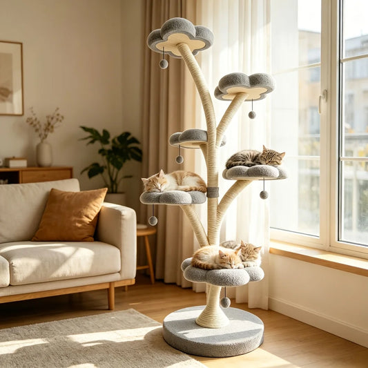 Petal-Shaped Cat Tree – Multi-Level Climbing Frame with Cozy Perch, Anti-Scratch Sisal Posts & Indoor Play Area for Kittens and Cats.