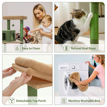 Cactus Cat Tree Tower – Large Indoor Cat Furniture with Metal Plush Hammock, 2-Door Condo House & Spacious Top Perch for Cats.
