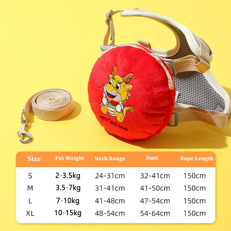 Hamburger Dog Harness & Leash Set – Durable Polyester Walking Harness for Small & Medium Dogs and Cats, Cute Anti-Lost Outdoor Pet Accessory.