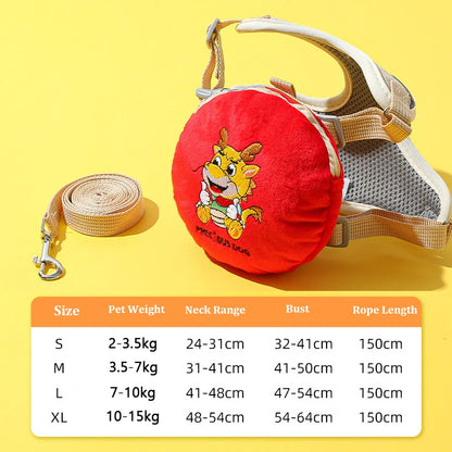 Hamburger Dog Harness & Leash Set – Durable Polyester Walking Harness for Small & Medium Dogs and Cats, Cute Anti-Lost Outdoor Pet Accessory.